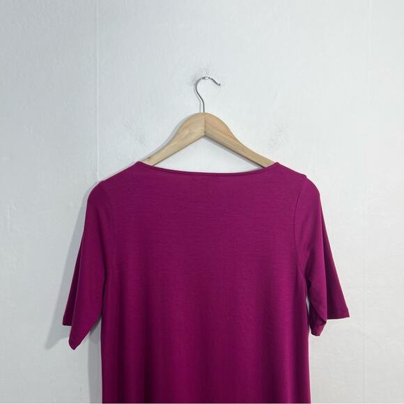 Eileen Fisher Magenta Fine Tencel Elbow Sleeve Ballet Neck Dress Size PS NWT - Picture 7 of 10